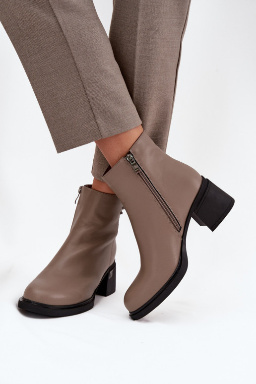 Leather Insulated Women's Ankle Boots on Block Vinceza 91159 Dark Beige Leather Insulated Women's Ankle Boots on Block Vinceza 91159 Dark Beige