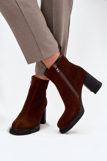 Women's Ankle Boots Made of Natural Suede on Heel Vinceza 91141 Brown