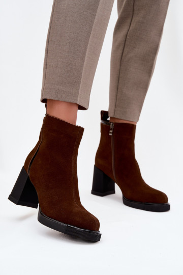 Women's Ankle Boots Made of Natural Suede on Heel Vinceza 91141 Brown 2