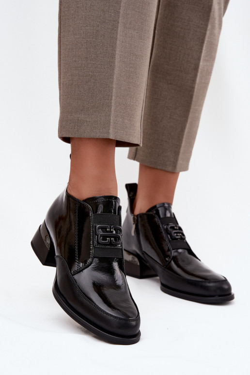 Patent Leather Leather Women's Shoes Low Heel With Decorative Detail Vinceza 91161 Black