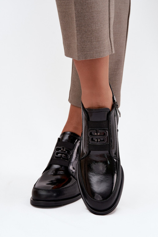 Patent Leather Leather Women's Shoes Low Heel With Decorative Detail Vinceza 91161 Black