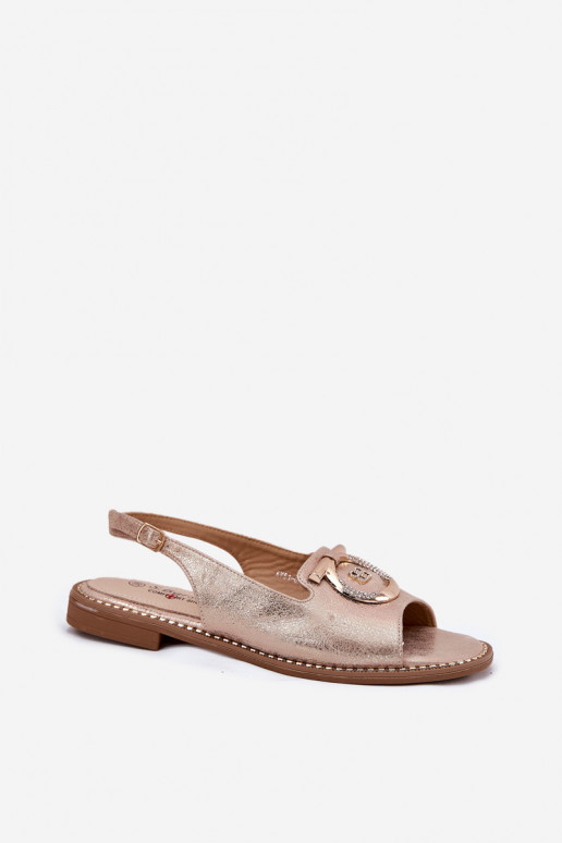 Elegant Sandals With Decoration On Flat Heel S.Barski KV51-003 Rose Gold Elegant Sandals With Decoration On Flat Heel S.Barski KV51-003 Rose Gold