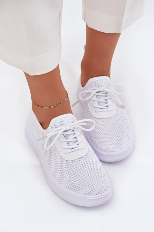 Women White Fabric Slip-On Sports Shoes on Platform Kalyra Women White Fabric Slip-On Sports Shoes on Platform Kalyra