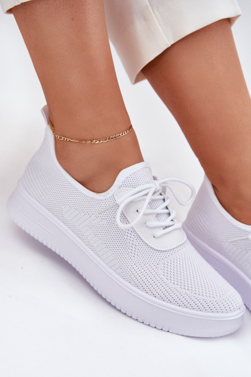 Women White Fabric Slip-On Sports Shoes on Platform Kalyra Women White Fabric Slip-On Sports Shoes on Platform Kalyra