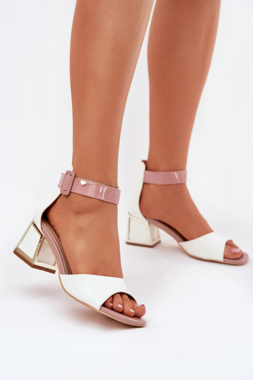Lacquered Women's Sandals On Heel White Zennia Lacquered Women's Sandals On Heel White Zennia