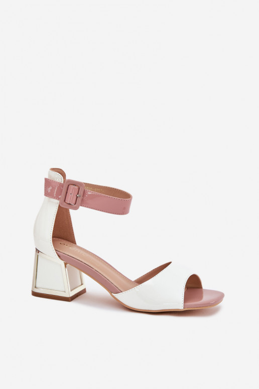 Lacquered Women's Sandals On Heel White Zennia Lacquered Women's Sandals On Heel White Zennia