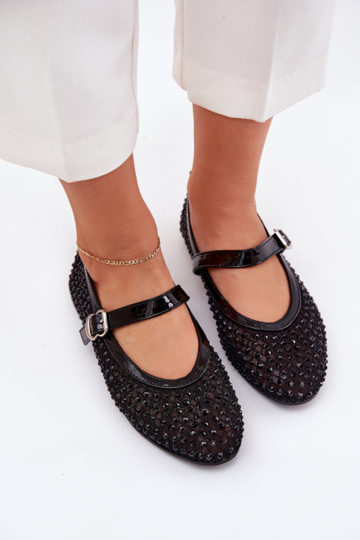 Embellished Women's Ballerinas With Strap And Buckle Black Avirae Embellished Women's Ballerinas With Strap And Buckle Black Avirae