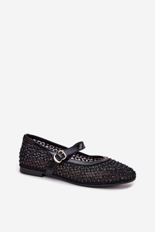 Embellished Women's Ballerinas With Strap And Buckle Black Avirae Embellished Women's Ballerinas With Strap And Buckle Black Avirae