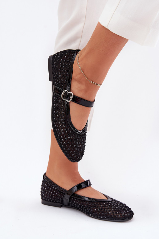 Embellished Women's Ballerinas With Strap And Buckle Black Avirae Embellished Women's Ballerinas With Strap And Buckle Black Avirae