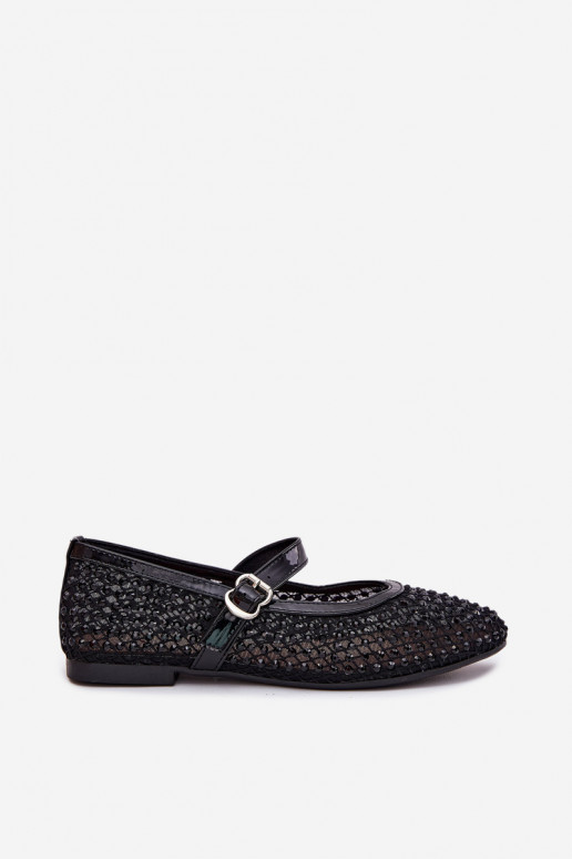 Embellished Women's Ballerinas With Strap And Buckle Black Avirae Embellished Women's Ballerinas With Strap And Buckle Black Avirae