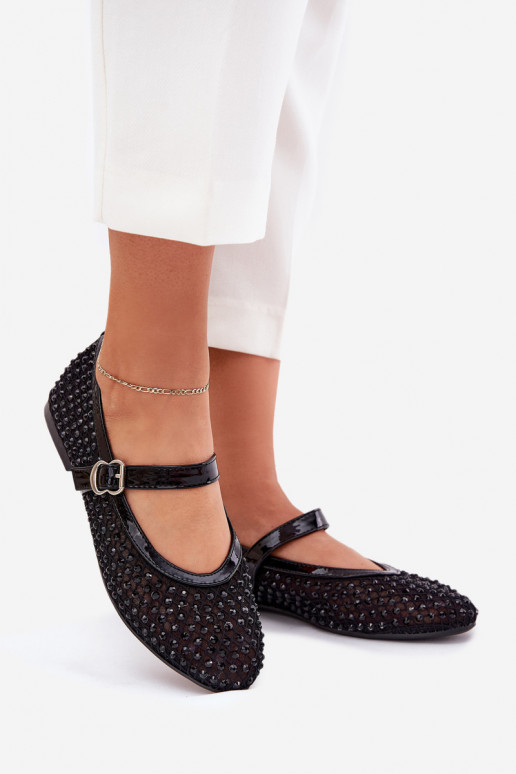 Embellished Women's Ballerinas With Strap And Buckle Black Avirae Embellished Women's Ballerinas With Strap And Buckle Black Avirae
