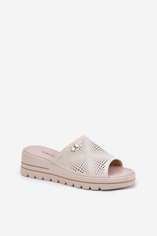 Women's Leather Wedge Sandals Beige Vinceza 41477 Women's Leather Wedge Sandals Beige Vinceza 41477