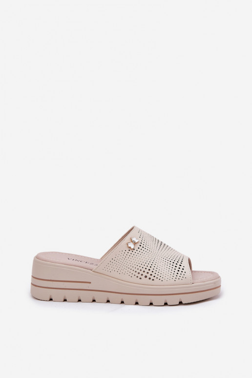 Women's Leather Wedge Sandals Beige Vinceza 41477 Women's Leather Wedge Sandals Beige Vinceza 41477