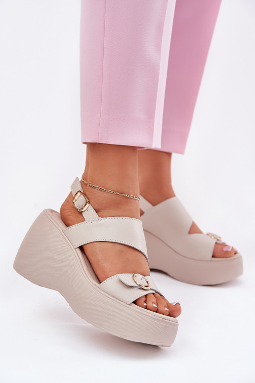 Leather Women's Sandals On Wedge And Platform S.Barski LR51-540 Beige Leather Women's Sandals On Wedge And Platform S.Barski LR51-540 Beige