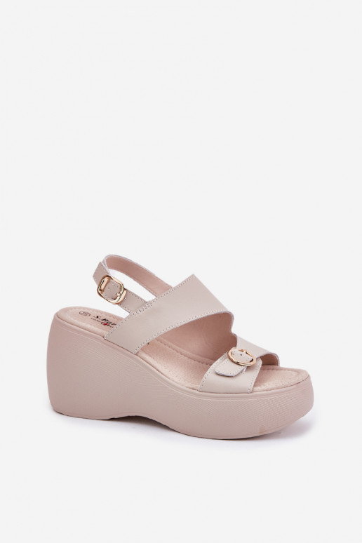 Leather Women's Sandals On Wedge And Platform S.Barski LR51-540 Beige Leather Women's Sandals On Wedge And Platform S.Barski LR51-540 Beige