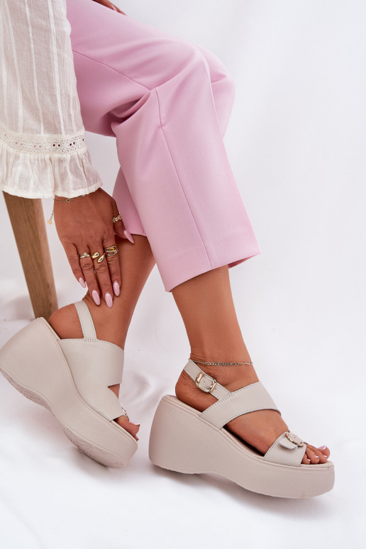 Leather Women's Sandals On Wedge And Platform S.Barski LR51-540 Beige Leather Women's Sandals On Wedge And Platform S.Barski LR51-540 Beige