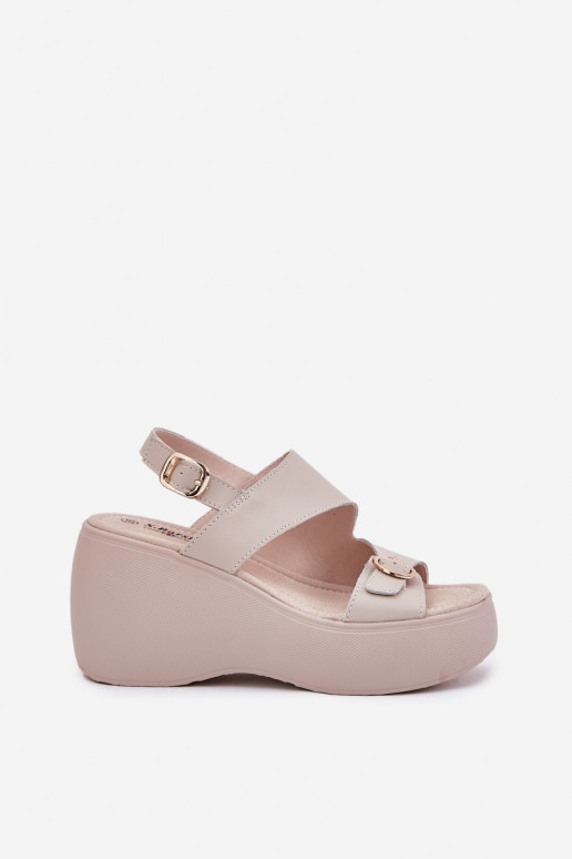 Leather Women's Sandals On Wedge And Platform S.Barski LR51-540 Beige Leather Women's Sandals On Wedge And Platform S.Barski LR51-540 Beige