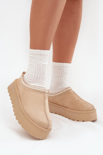 Low Women Snow Boots With Embroidery On Platform Light Beige Narirya 2