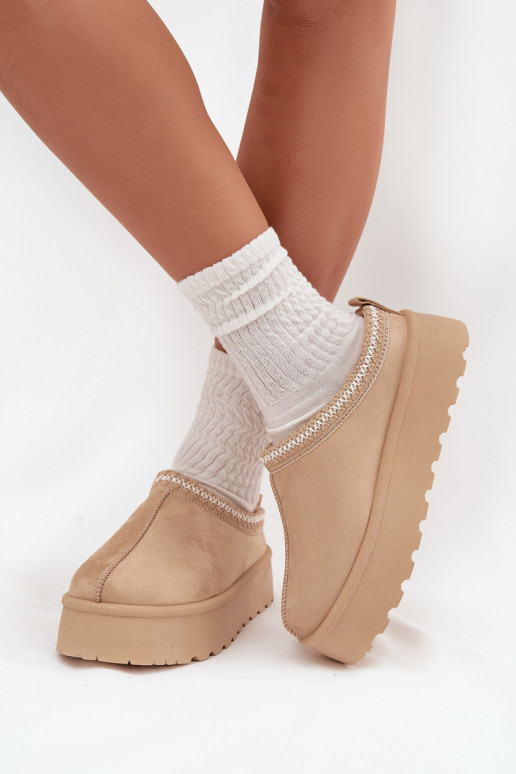 Niskie Śniegowce DamskiewithHaftem Na Platformie Jasnobeżowe Narirya