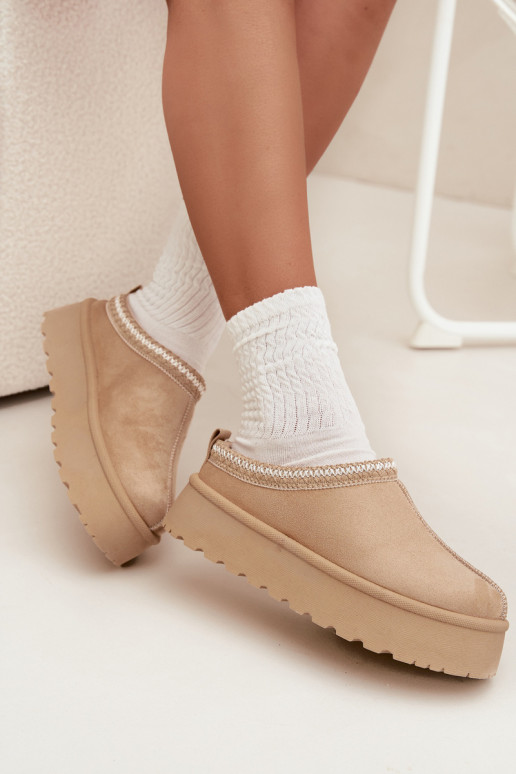 Niskie Śniegowce DamskiewithHaftem Na Platformie Jasnobeżowe Narirya