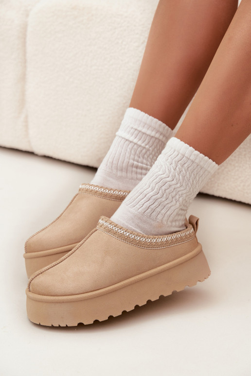 Niskie Śniegowce DamskiewithHaftem Na Platformie Jasnobeżowe Narirya