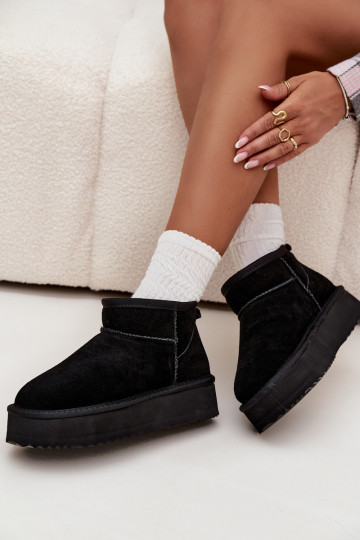 Suede Women's Snow Boots on Platform Vinceza 97962 Black