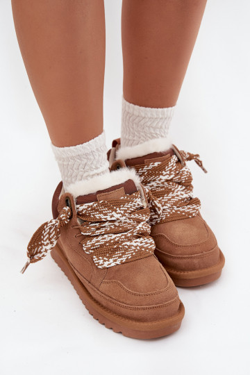 Suede Women's Snow Boots With Fur and Thick Lacing Vinceza 97963 Camel