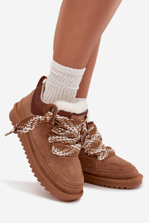 Zamszowe Śniegowce DamskiewithFuterkiem I Grubym Sznurowaniem Vinceza 97963 Camel