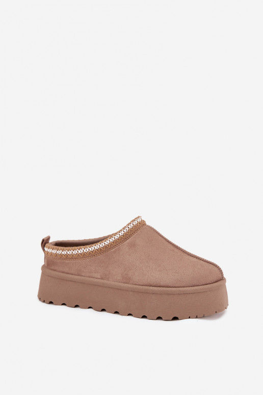 Niskie Śniegowce DamskiewithHaftem Na Platformie Ciemnobeżowe Narirya