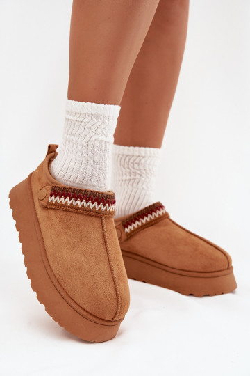 Women's Low Snow Boots With Movable Strap And Embroidery On Platform Camel Lyrisse 2