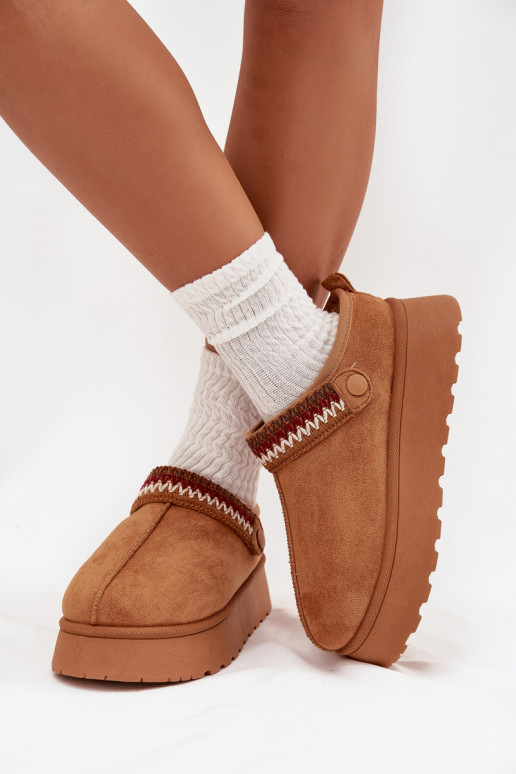 Women's Low Snow Boots With Movable Strap And Embroidery On Platform Camel Lyrisse Women's Low Snow Boots With Movable Strap And Embroidery On Platform Camel Lyrisse