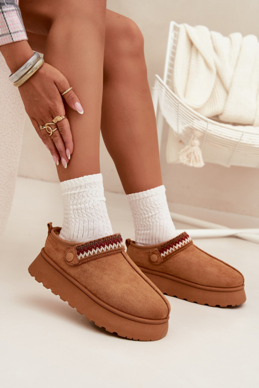 Women's Low Snow Boots With Movable Strap And Embroidery On Platform Camel Lyrisse Women's Low Snow Boots With Movable Strap And Embroidery On Platform Camel Lyrisse