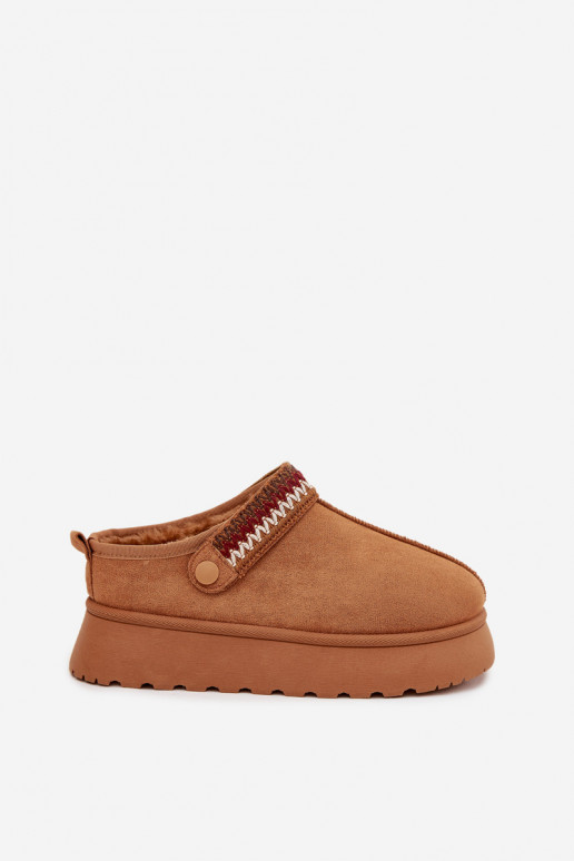 Women's Low Snow Boots With Movable Strap And Embroidery On Platform Camel Lyrisse Women's Low Snow Boots With Movable Strap And Embroidery On Platform Camel Lyrisse