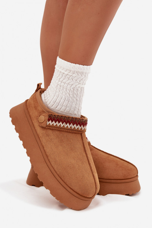 Women's Low Snow Boots With Movable Strap And Embroidery On Platform Camel Lyrisse Women's Low Snow Boots With Movable Strap And Embroidery On Platform Camel Lyrisse