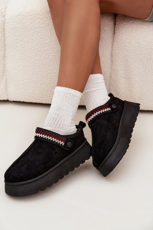 Śniegowce Damskie NiskiewithRuchomym Paskiem I Haftem Na Platformie Czarne Lyrisse