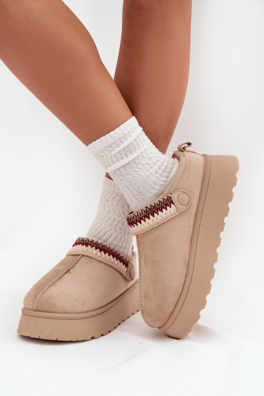 Women's Low Snow Boots With Movable Strap And Embroidery On Platform Light Beige Lyrisse Women's Low Snow Boots With Movable Strap And Embroidery On Platform Light Beige Lyrisse
