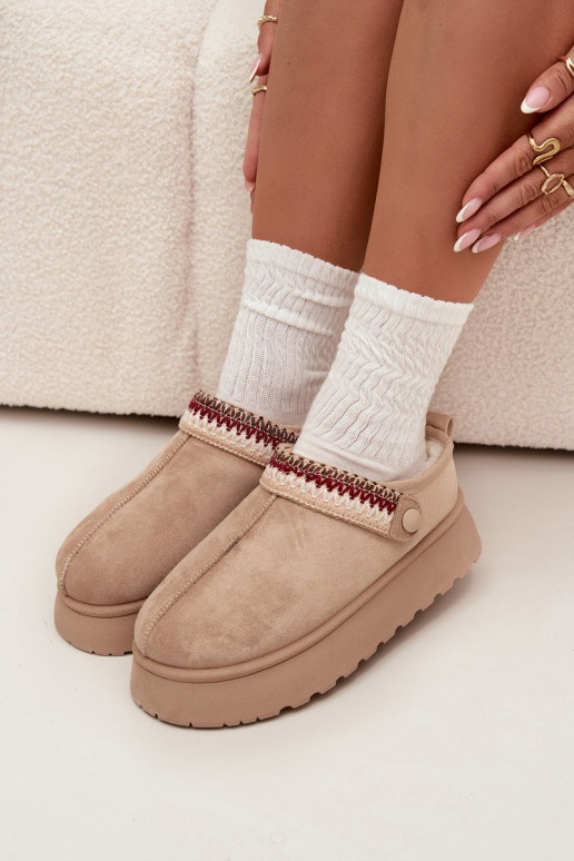 Women's Low Snow Boots With Movable Strap And Embroidery On Platform Light Beige Lyrisse Women's Low Snow Boots With Movable Strap And Embroidery On Platform Light Beige Lyrisse
