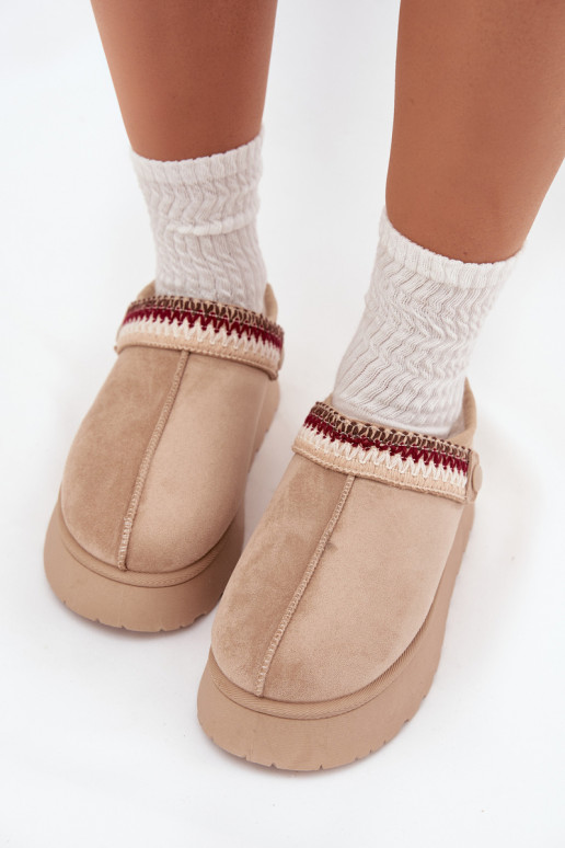 Women's Low Snow Boots With Movable Strap And Embroidery On Platform Light Beige Lyrisse Women's Low Snow Boots With Movable Strap And Embroidery On Platform Light Beige Lyrisse