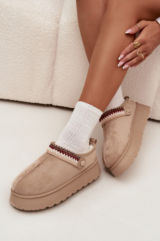 Women's Low Snow Boots With Movable Strap And Embroidery On Platform Light Beige Lyrisse Women's Low Snow Boots With Movable Strap And Embroidery On Platform Light Beige Lyrisse