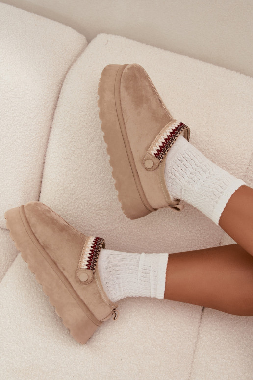 Women's Low Snow Boots With Movable Strap And Embroidery On Platform Light Beige Lyrisse Women's Low Snow Boots With Movable Strap And Embroidery On Platform Light Beige Lyrisse