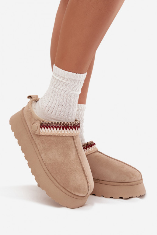 Women's Low Snow Boots With Movable Strap And Embroidery On Platform Light Beige Lyrisse Women's Low Snow Boots With Movable Strap And Embroidery On Platform Light Beige Lyrisse