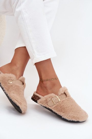 Furry Women's Platform Slides with Strap and Buckle Beige Noraline