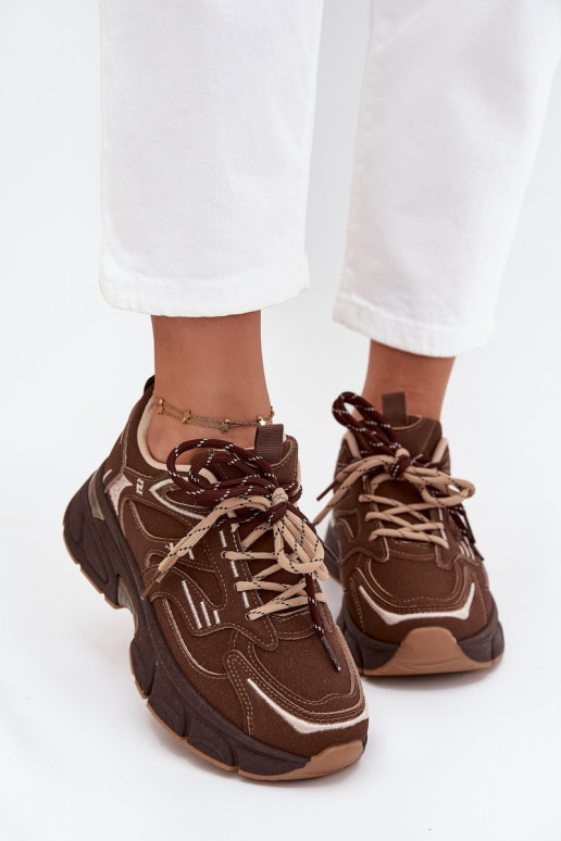 Buty Sportowe Sneakersy DamskiewithPodwójnym Sznurowaniem Czekoladowe Annelie