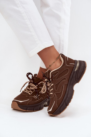 Buty Sportowe Sneakersy DamskiewithPodwójnym Sznurowaniem Czekoladowe Annelie 2