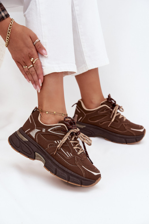 Women's Sports Sneakers With Double Lacing Chocolate Annelie