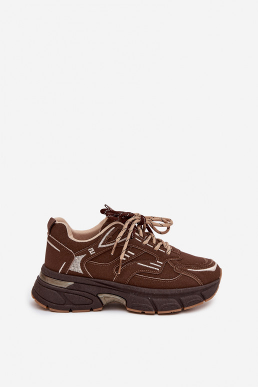 Buty Sportowe Sneakersy DamskiewithPodwójnym Sznurowaniem Czekoladowe Annelie