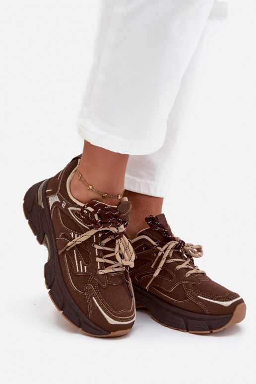 Buty Sportowe Sneakersy DamskiewithPodwójnym Sznurowaniem Czekoladowe Annelie