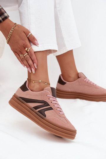 Sztruksowe Sneakersy Damskie Na Platformie Różowe Skye