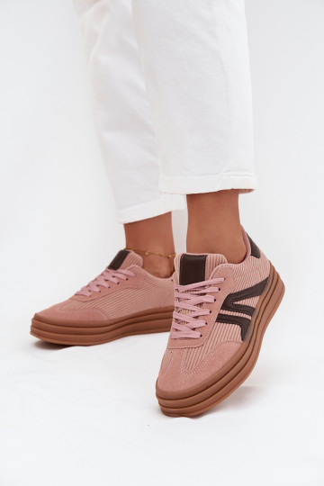 Sztruksowe Sneakersy Damskie Na Platformie Różowe Skye 2