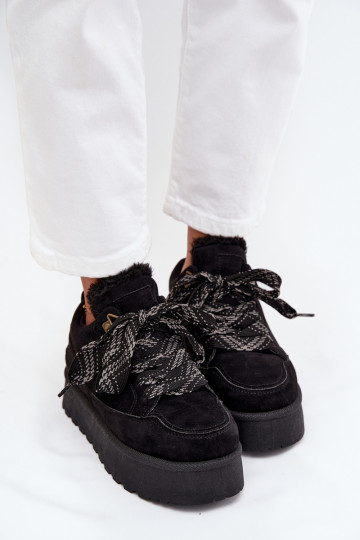 Lace-up Women's Snow Boots Platform Insulated with Fur Black Tavelle